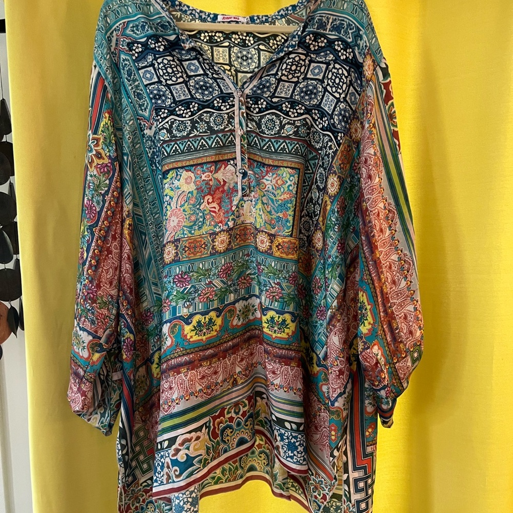 Johnny Was 3x silk pullover blouse